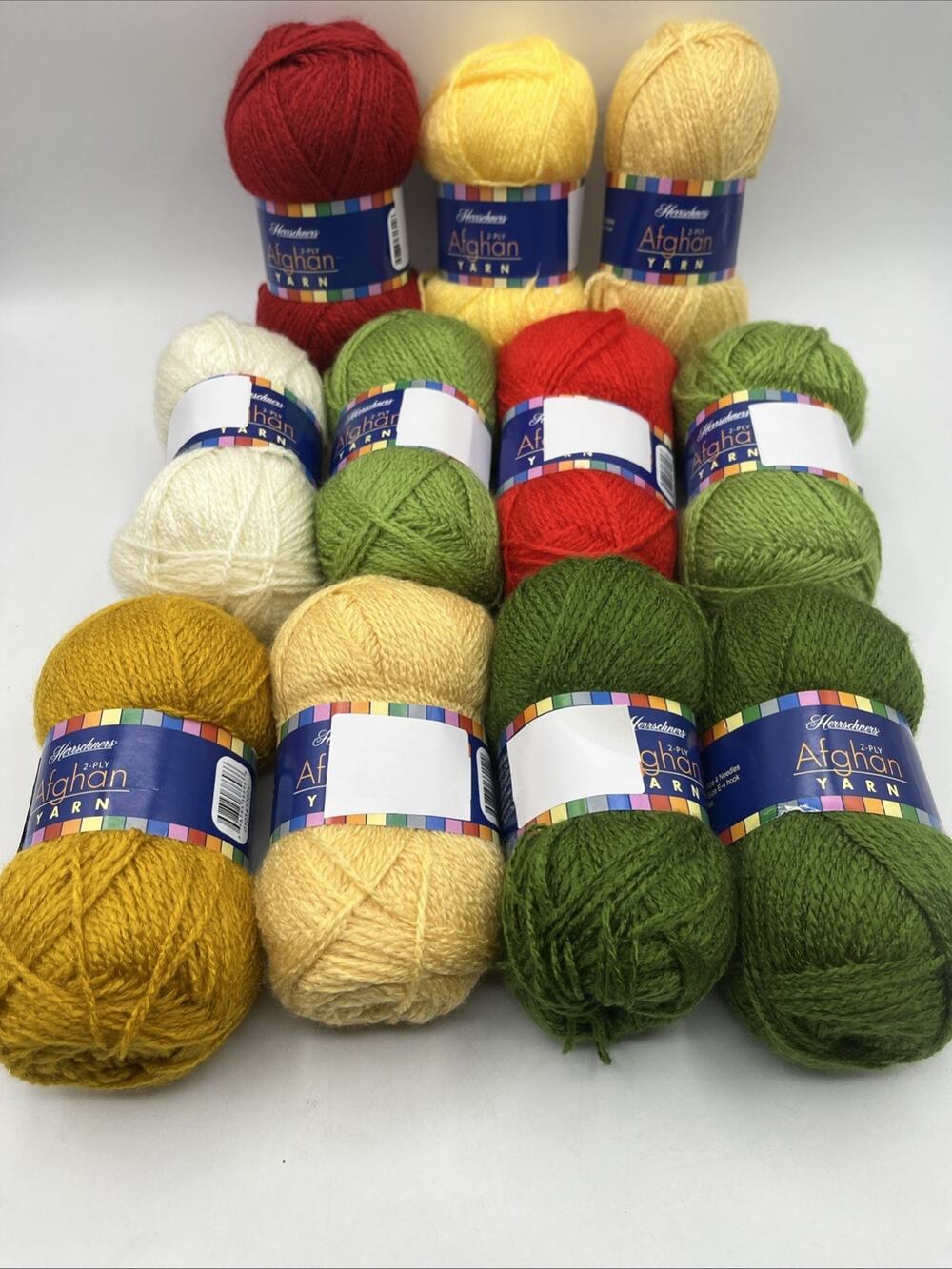 Herrschners AFGHAN Yarn 2-PLY 100% Acrylic 2oz /220yds ea. Set of 11, Green, RED